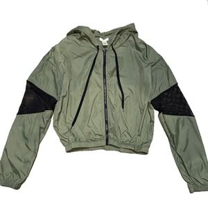 NWT Small Olive Green Hooded Mesh Windbreaker Zip-Up Drawstring Jacket